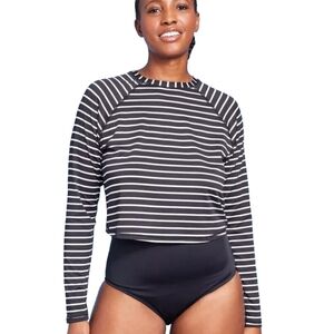 Kona Sol Black and White Long Sleeve Crop Body Swimsuit